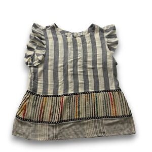 THML Womens Blue White Striped Ruffle Sleeve Boho Mixed Media Top SRT0768-CR M